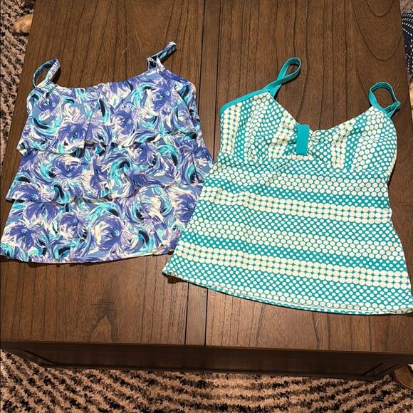 Kim Rogers Blue and White Tankini Tops - Picture 1 of 10
